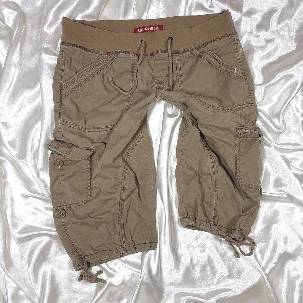 y2k Capri Cargo Pants Tan Good Unionbay Drawstring Cropped Utility 7